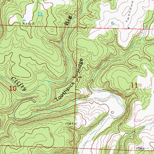 Topographic Map of Toothpick Ridge, MO