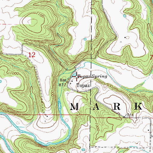 Topographic Map of Topaz Spring, MO