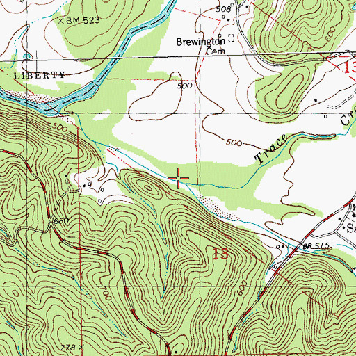 Topographic Map of Trace Creek, MO