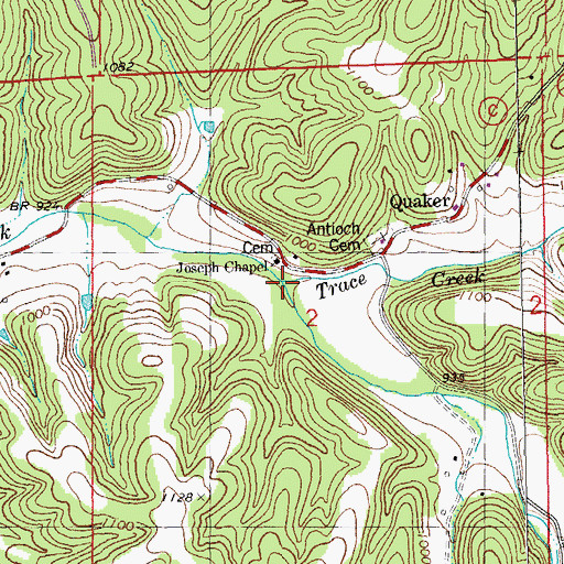 Topographic Map of Trace Creek, MO