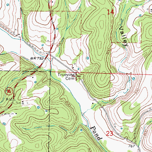Topographic Map of Truevine Cemetery, MO