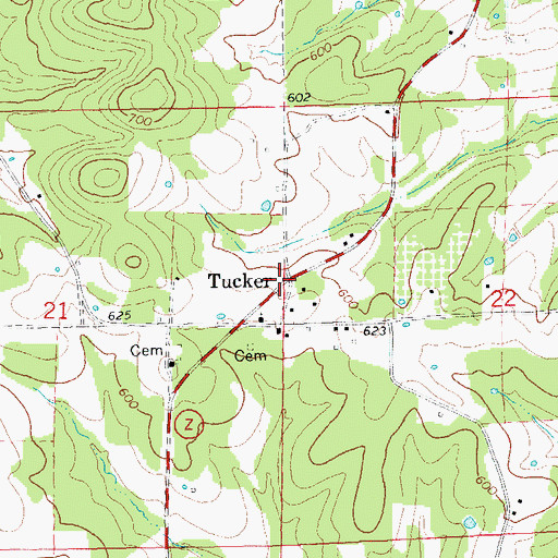 Topographic Map of Tucker, MO