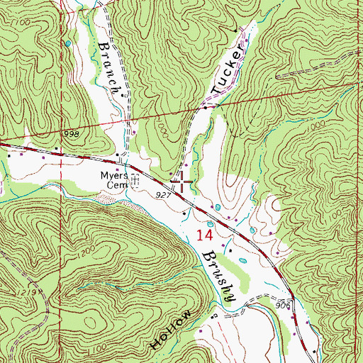 Topographic Map of Tucker Hollow, MO