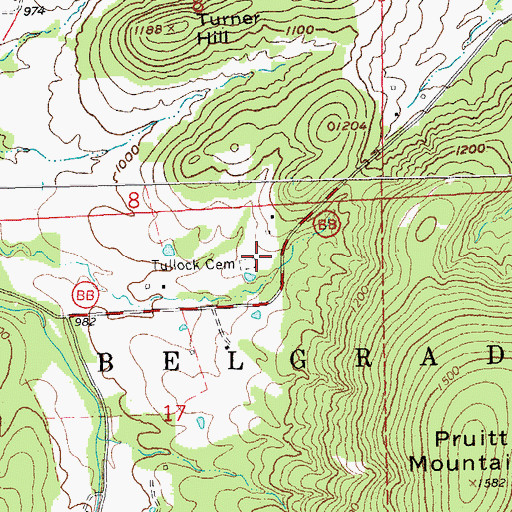 Topographic Map of Tullock Cemetery, MO