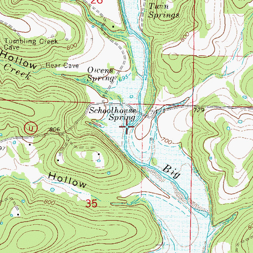 Topographic Map of Tumbling Creek, MO