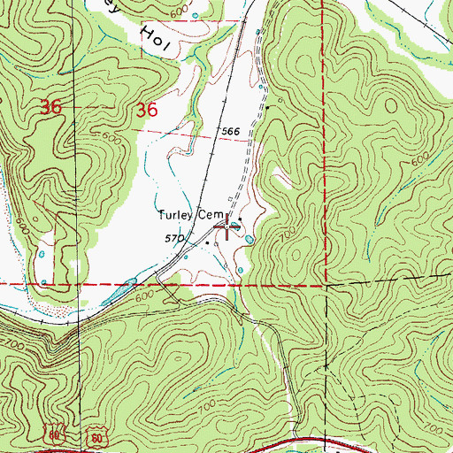 Topographic Map of Turley Cemetery, MO