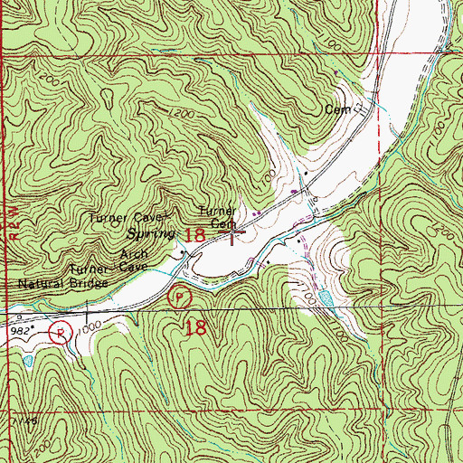 Topographic Map of Turner Cemetery, MO