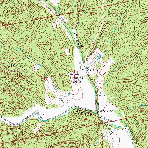 Topographic Map of Turner Cemetery, MO