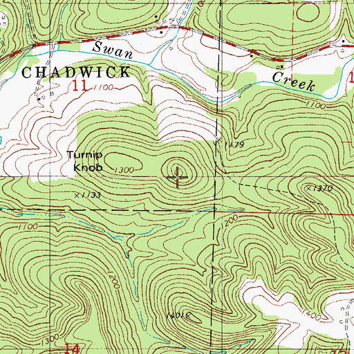 Topographic Map of Turnip Knob, MO