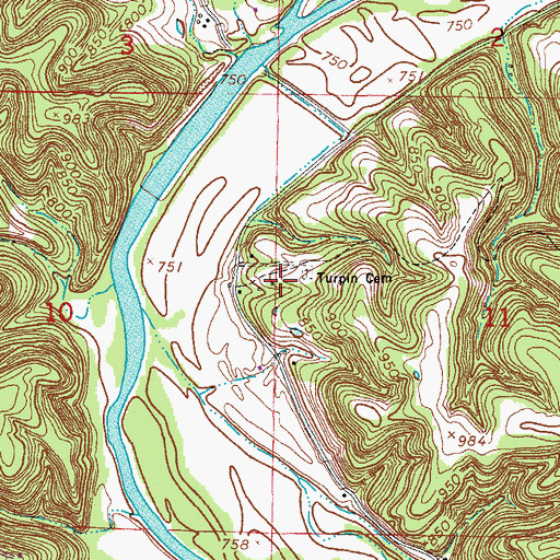 Topographic Map of Turpin Cemetery, MO