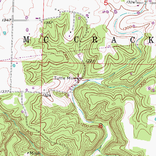 Topographic Map of Tuttle Mine, MO