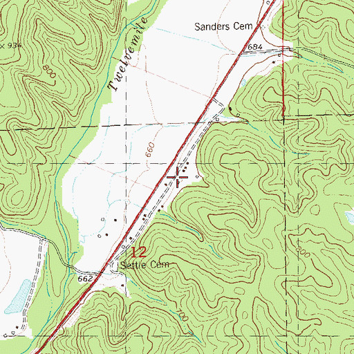 Topographic Map of Twelvemile Store, MO