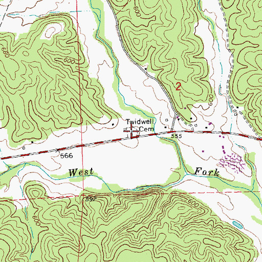 Topographic Map of Twidwell Cemetery, MO