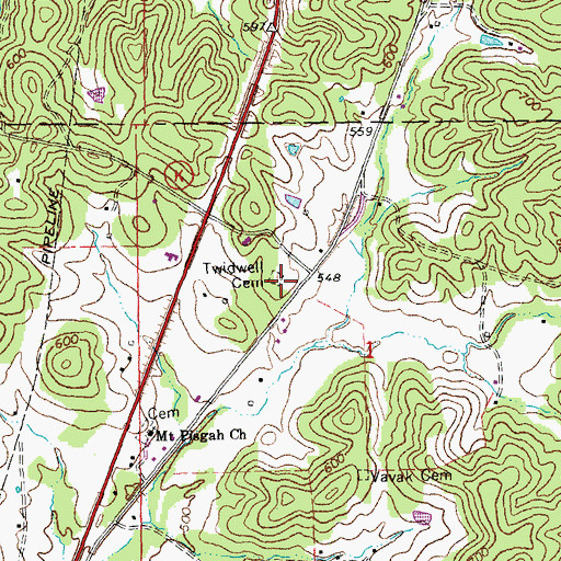 Topographic Map of Twidwell Cemetery, MO