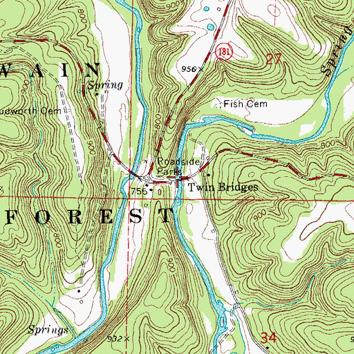 Topographic Map of Twin Bridges, MO