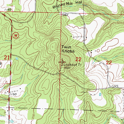 Topographic Map of Twin Knobs, MO