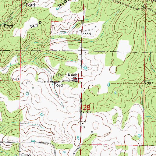 Topographic Map of Twin Knobs Church, MO