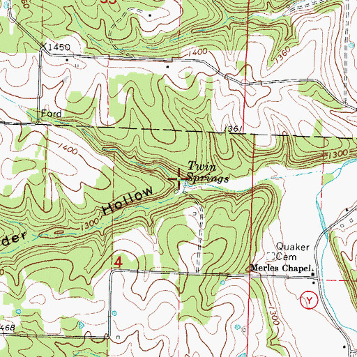 Topographic Map of Twin Springs, MO