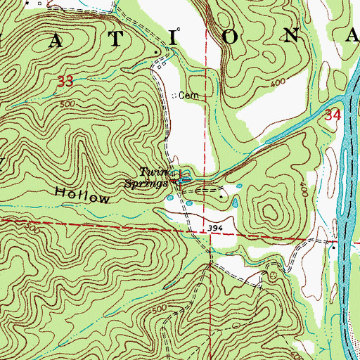 Topographic Map of Twin Springs, MO