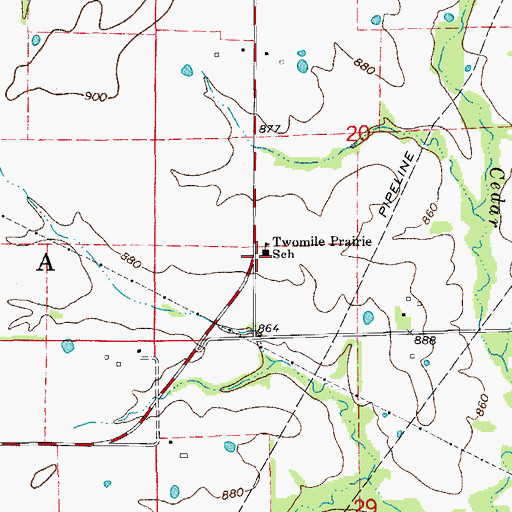 Topographic Map of Two Mile Prairie Elementary School, MO