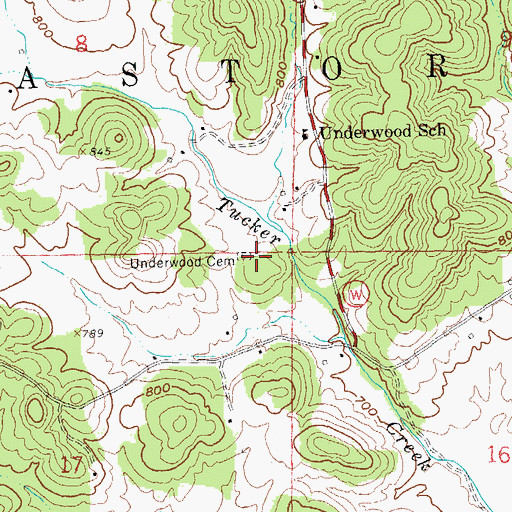 Topographic Map of Underwood Cemetery, MO