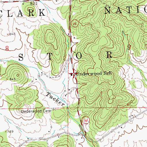 Topographic Map of Underwood School, MO
