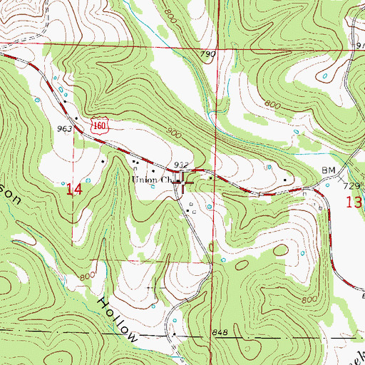 Topographic Map of Union Church, MO