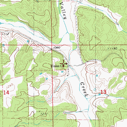 Topographic Map of Union Church, MO