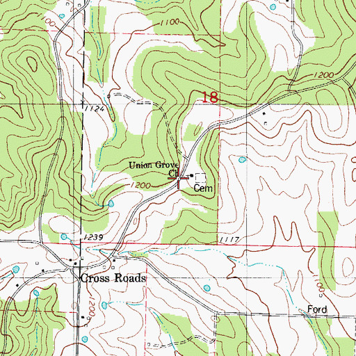 Topographic Map of Union Grove Church, MO