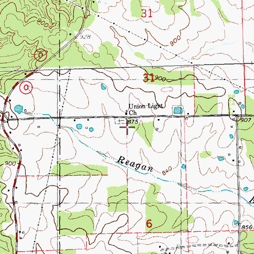 Topographic Map of Union Light Church, MO