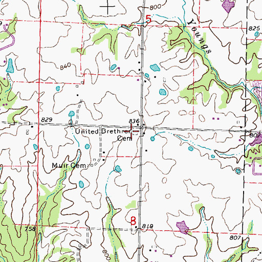 Topographic Map of United Brethren Cemetery, MO