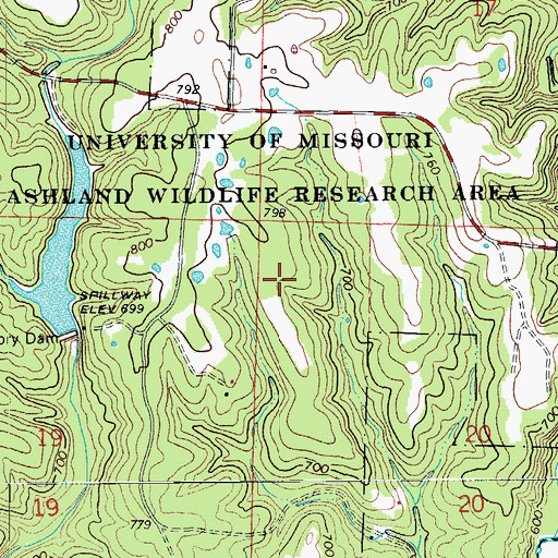 Topographic Map of University of Missouri Ashland Wildlife Research Area, MO