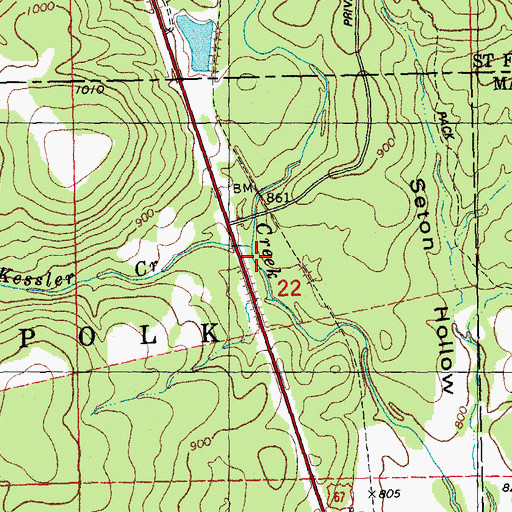 Topographic Map of Kessler Creek, MO