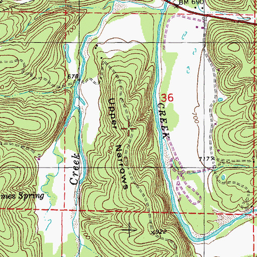 Topographic Map of Upper Narrows, MO