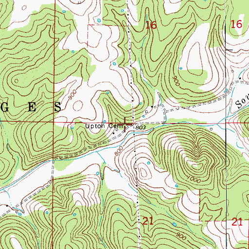 Topographic Map of Upton Cemetery, MO
