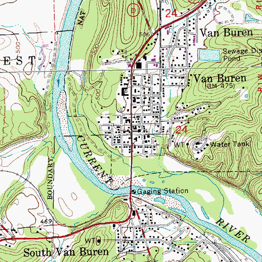 Topographic Map of Van Buren, MO