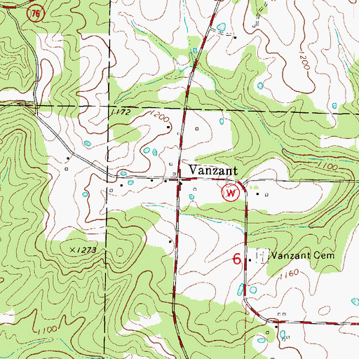 Topographic Map of Vanzant, MO