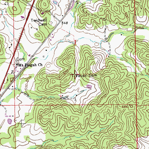Topographic Map of Vavak Cemetery, MO