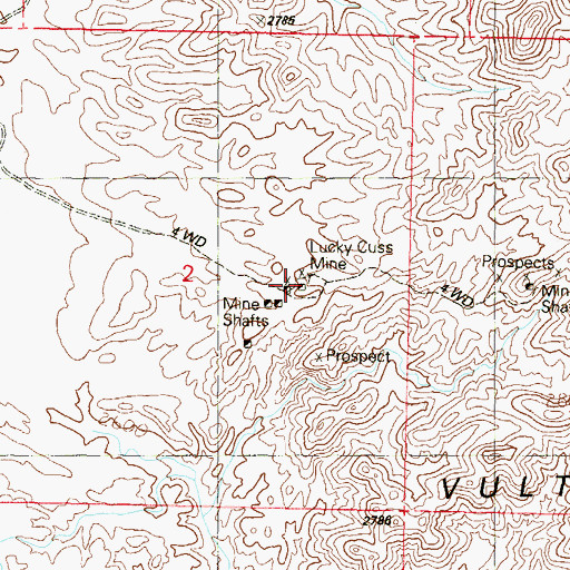 Topographic Map of Lucky Cuss Mine, AZ