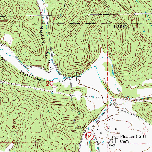 Topographic Map of Vermillion Hollow, MO