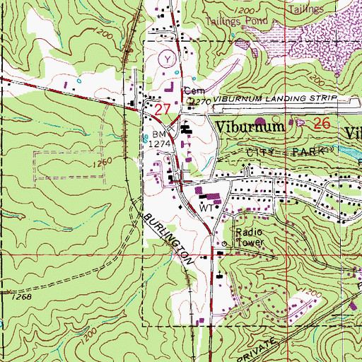 Topographic Map of Viburnum, MO