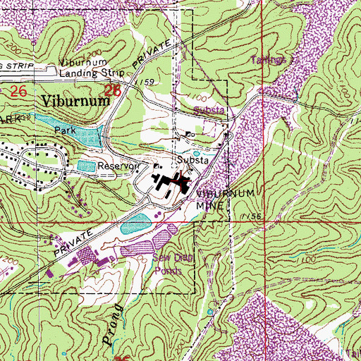 Topographic Map of Viburnum Mine, MO
