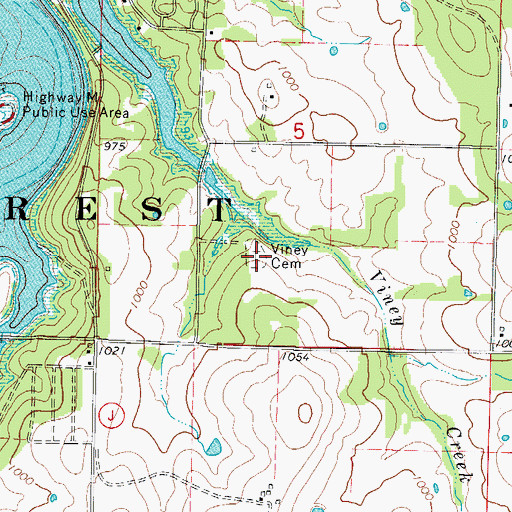 Topographic Map of Viney Cemetery, MO