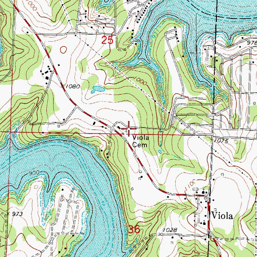 Topographic Map of Viola Cemetery, MO