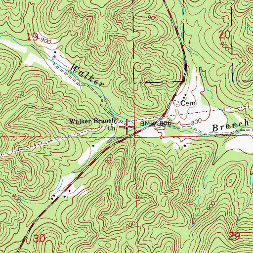 Topographic Map of Walker Branch Church, MO
