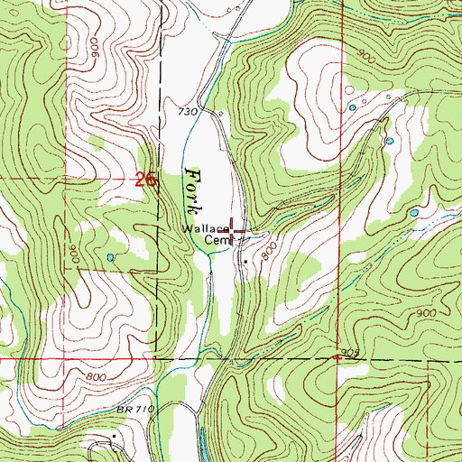 Topographic Map of Wallace Cemetery, MO