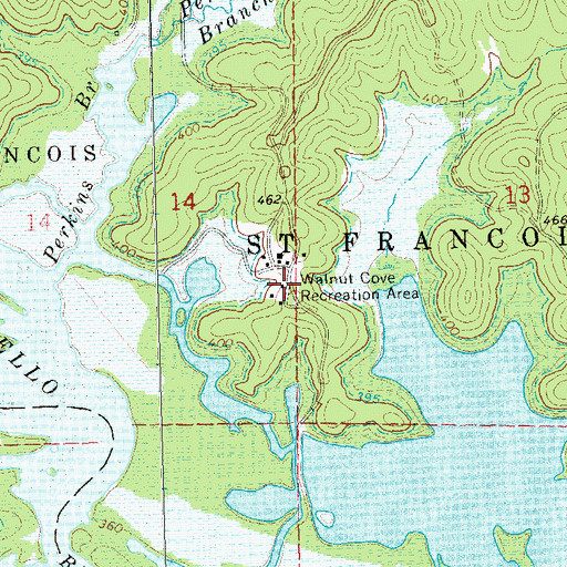 Topographic Map of Walnut Cove Recreation Area, MO