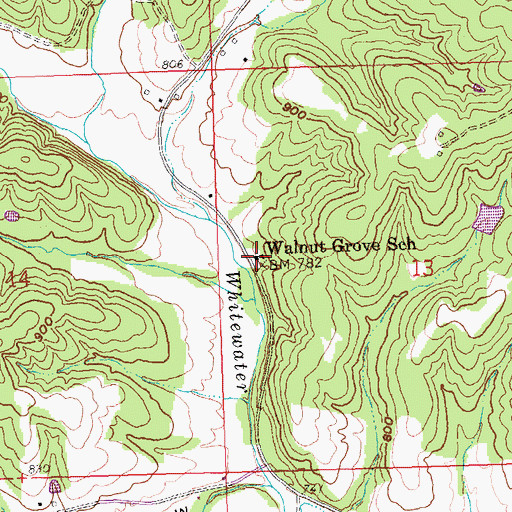 Topographic Map of Walnut Grove School, MO
