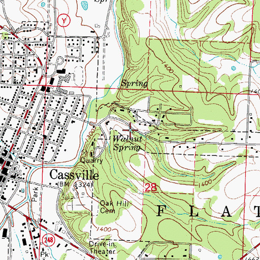 Topographic Map of Walnut Spring, MO