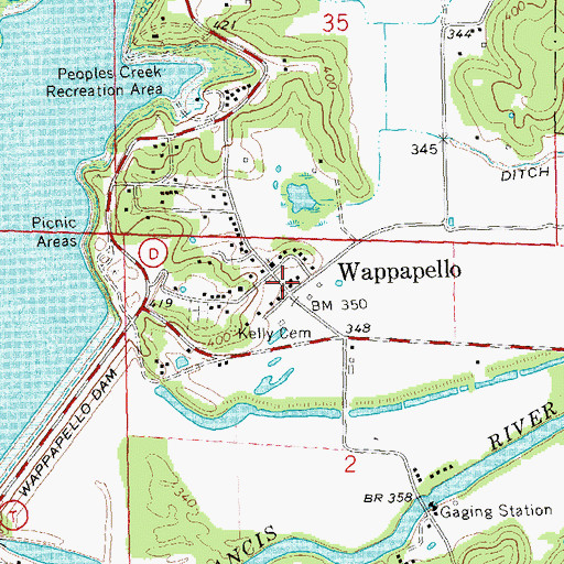 Topographic Map of Wappapello, MO
